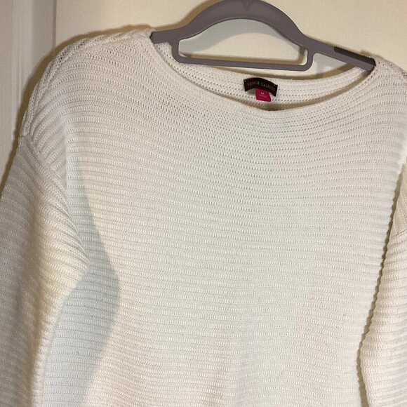 Vince Camuto Women's White Knit Sweater Tunic Boatneck Oversized Size M Long - Picture 2 of 8